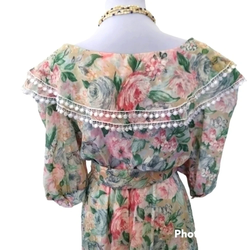Vintage Floral Prairie Maxi Dress Lace Collar Cottagecore Romantic
